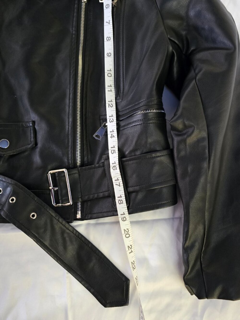 WSZ Women’s Black Moto Jacket Faux Leather Belted Biker Jacket Size Small NWT - Picture 9 of 12